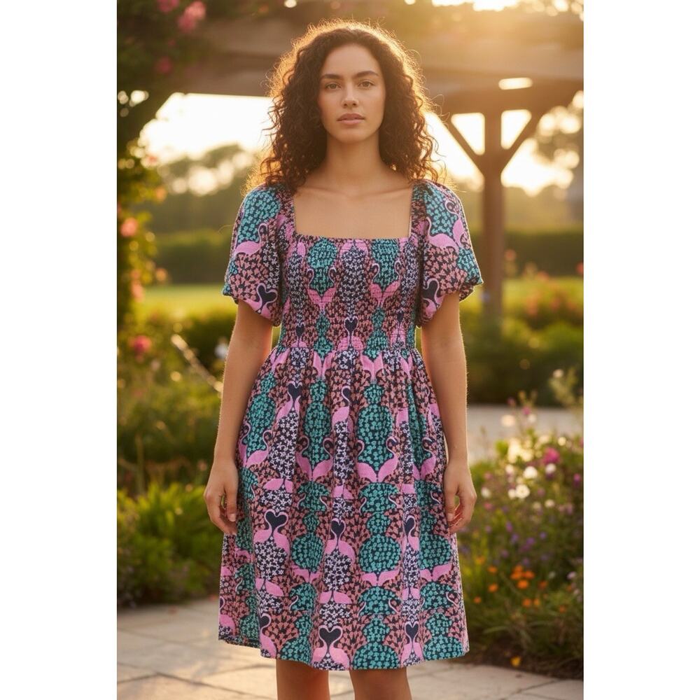 NWT Simply Southern Ladies Tropical Patterned Scallop Dress Flamingos Sz M NEW
